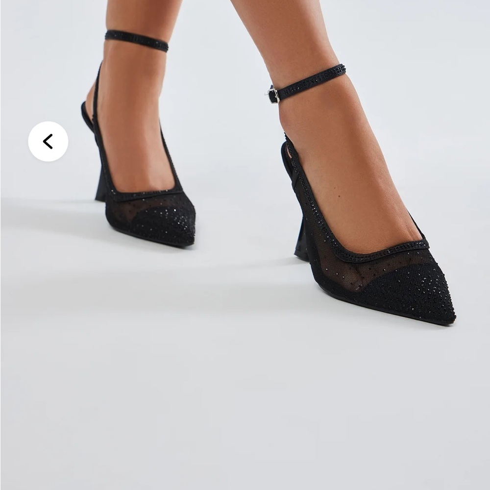 Fashion Nova Black Shirley Rhinestones Stiletto Heels with ankle strap